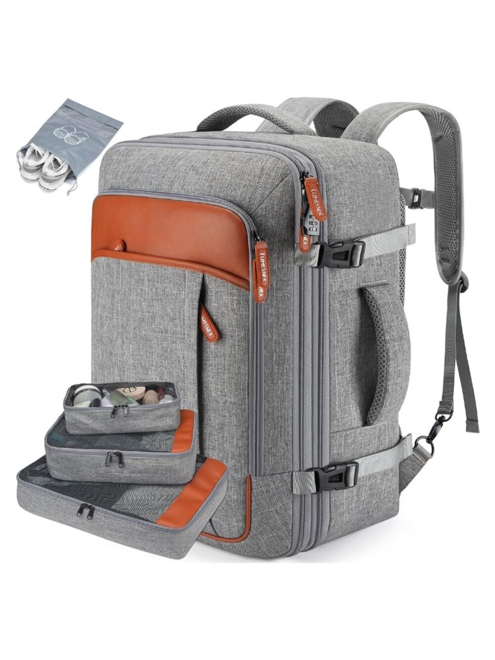 40L Expandable Travel Backpack with Packing Cubes Laptop Bag USB